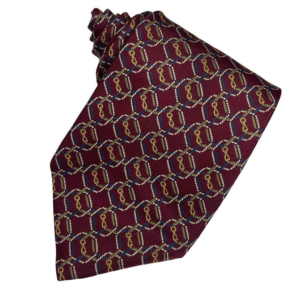 Vintage New England Collection Silk Necktie Tie Men Burgundy Nautical Rope Chain
